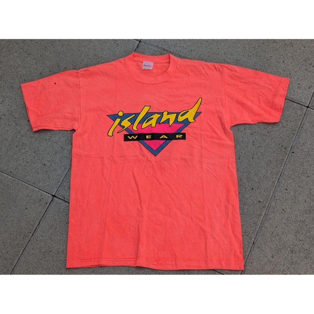 Vintage Islandwear Surf Shirt Mens Medium Pink Neon Island Wear Graphic Tee 80s